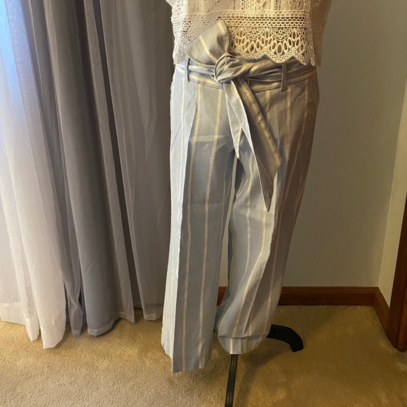 Banana Republic Pants - BANANA REPUBLIC Logan Crop Striped Pants Light Blue 8 Medium White Tie Wide Chic